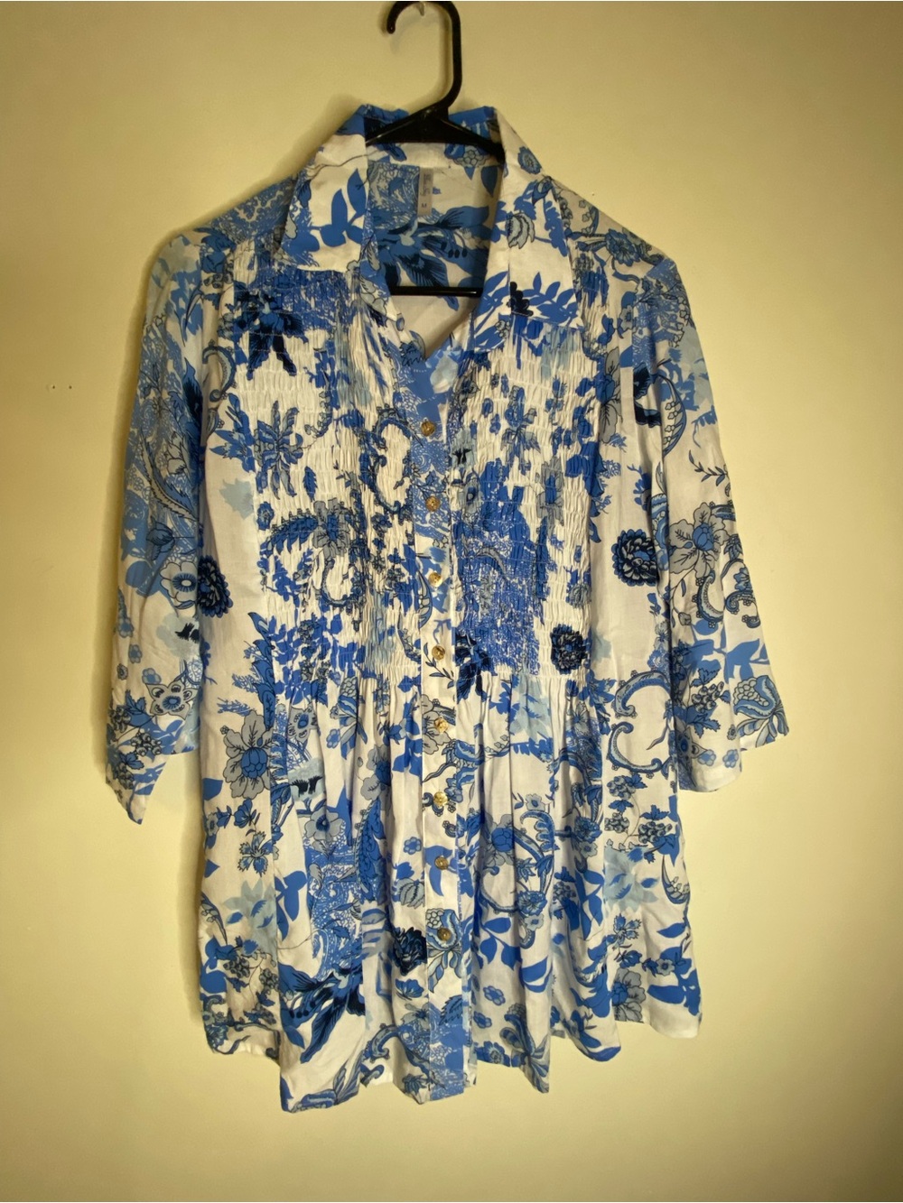 Blue Sky Blue and White Floral Button-Down Shirt